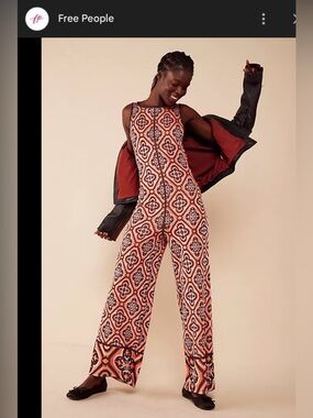 Rare Free People Medallion Print Geometric Jumpsuit Red/Orange NWOT